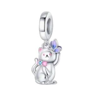 Silver Cat Butterfly Charm Pandora Style